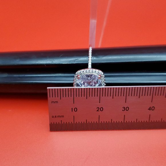 Size 10.5 925 Sterling Silver Square Cubic Zirconia Halo Ring - Picture 7 of 8